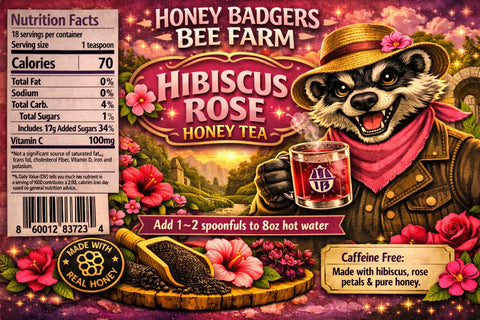 Raw Hibiscus Rose Honey Blend 12oz – Floral Infused Artisanal Honey | Made in USA Honey Badgers Bee Farm  All natural Tea