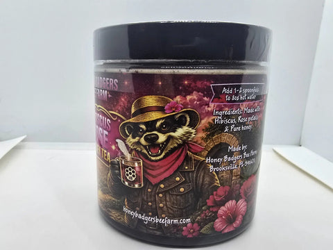 Raw Hibiscus Rose Honey Blend 12oz – Floral Infused Artisanal Honey | Made in USA Honey Badgers Bee Farm  All natural Tea