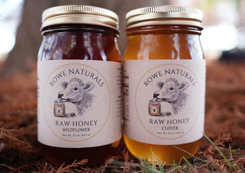 Raw Wildflower and Clover Honey Duo – 22 Oz Jars – Pure Raw Natural Honey Bundle | Made in USA Rowe Naturals  Raw Honey