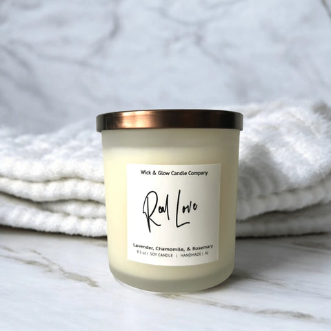 Real Love Soy Candle 8.5 Oz – Hand-Poured Lavender Chamomile Aromatic Home Fragrance | Made in USA Wick and Glow Candle Company™  Candles