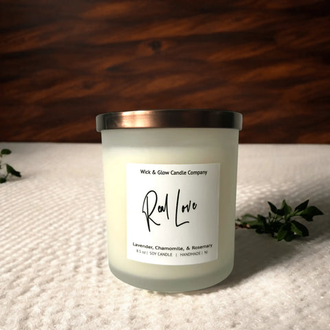 Real Love Soy Candle 8.5 Oz – Hand-Poured Lavender Chamomile Aromatic Home Fragrance | Made in USA Wick and Glow Candle Company™  Candles