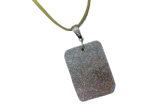 Rectangle Purple Agate Druzy Necklace 36 Inch Olive Suede Cord – Boho Jewelry Pendant | Made in USA Michelle Marie Boutique  Necklace
