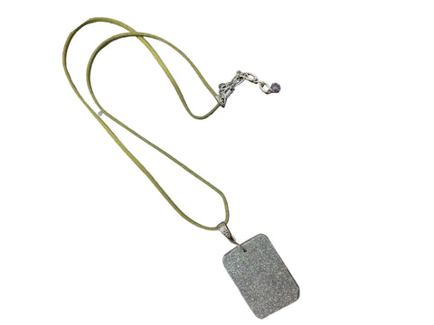 Rectangle Purple Agate Druzy Necklace 36 Inch Olive Suede Cord – Boho Jewelry Pendant | Made in USA Michelle Marie Boutique  Necklace