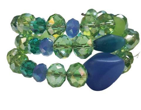 Recycled Sea Glass Crystal Wrap Bracelet – Blue Starfish Beads – One Size Fits All | Made in USA Michelle Marie Boutique  Bracelet
