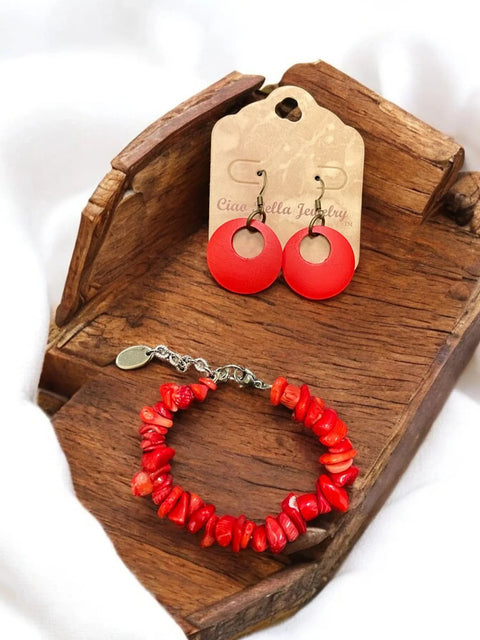 Red Agate Jewelry Set, Bracelet & Geometric Circle Earrings Michelle Marie Boutique  Bracelet Set