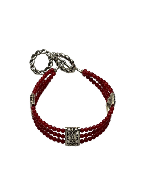 Red Jasper Triple Strand Bracelet With Intricate Filigree Accents – Adjustable Design | Made in USA Michelle Marie Boutique  Bracelet