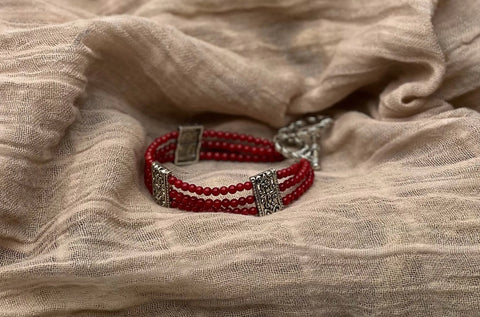 Red Jasper Triple Strand Bracelet With Intricate Filigree Accents – Adjustable Design | Made in USA Michelle Marie Boutique  Bracelet