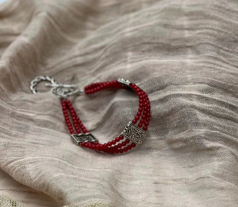 Red Jasper Triple Strand Bracelet With Intricate Filigree Accents – Adjustable Design | Made in USA Michelle Marie Boutique  Bracelet