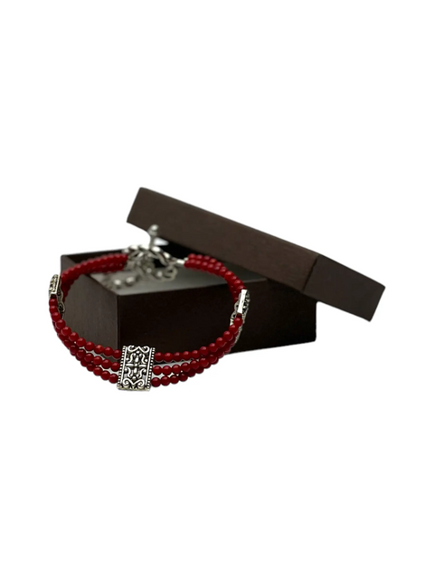 Red Jasper Triple Strand Bracelet With Intricate Filigree Accents – Adjustable Design | Made in USA Michelle Marie Boutique  Bracelet