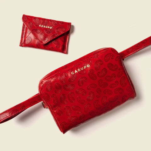 Red Paisley Leather Fanny Pack 7.5 Inch – Casual Style | Made in USA CASUPO  Handbags
