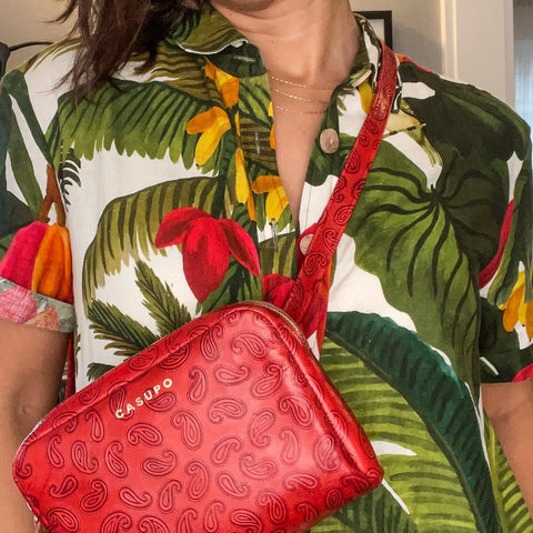 Red Paisley Leather Fanny Pack 7.5 Inch – Casual Style | Made in USA CASUPO  Handbags