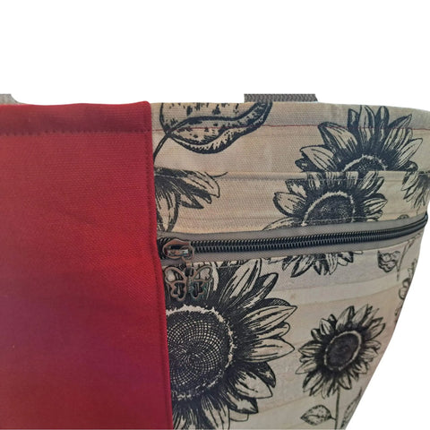Red Sunflower Canvas Tote Bag 10.5 Inch – Durable Cotton Lined Handbag | Made in USA Frances Farm & Craft  Tote Bag