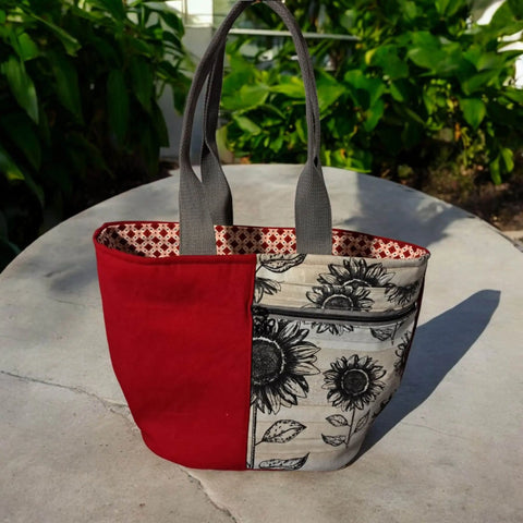 Red Sunflower Canvas Tote Bag 10.5 Inch – Durable Cotton Lined Handbag | Made in USA Frances Farm & Craft  Tote Bag