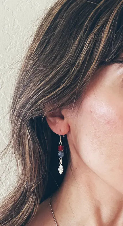 Red White Blue Leaf Dangle Earrings Liberty Cottage Design 