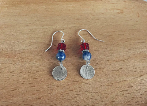 Red White Blue Silver Disc Earrings Liberty Cottage Design 