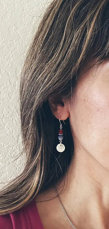 Red White Blue Silver Disc Earrings Liberty Cottage Design 