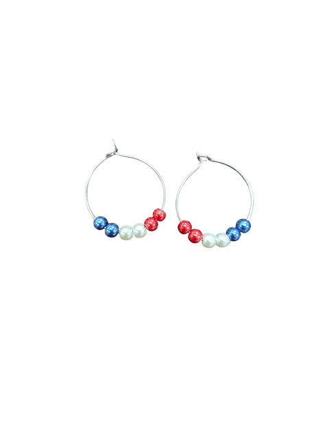 Red White and Blue Patriotic Hoop Earrings with Pearl and Crystal Beads – Handmade Jewelry Set | Made in USA Michelle Marie Boutique  Jewelry Set