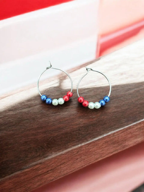 Red White and Blue Patriotic Hoop Earrings with Pearl and Crystal Beads – Handmade Jewelry Set | Made in USA Michelle Marie Boutique  Jewelry Set