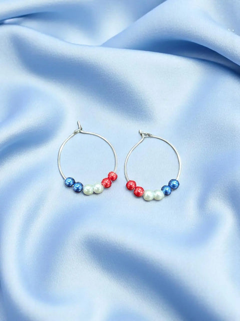 Red White and Blue Patriotic Hoop Earrings with Pearl and Crystal Beads – Handmade Jewelry Set | Made in USA Michelle Marie Boutique  Jewelry Set