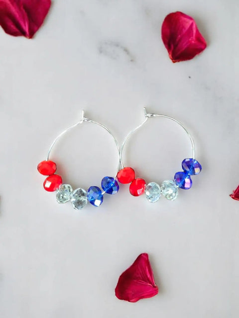 Red White and Blue Patriotic Hoop Earrings with Pearl and Crystal Beads – Handmade Jewelry Set | Made in USA Michelle Marie Boutique  Jewelry Set