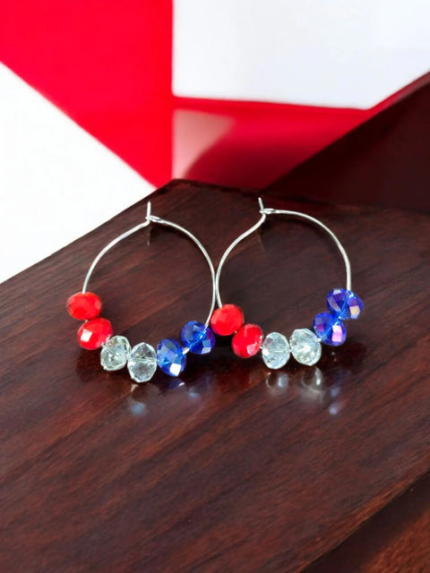 Red White and Blue Patriotic Hoop Earrings with Pearl and Crystal Beads – Handmade Jewelry Set | Made in USA Michelle Marie Boutique  Jewelry Set