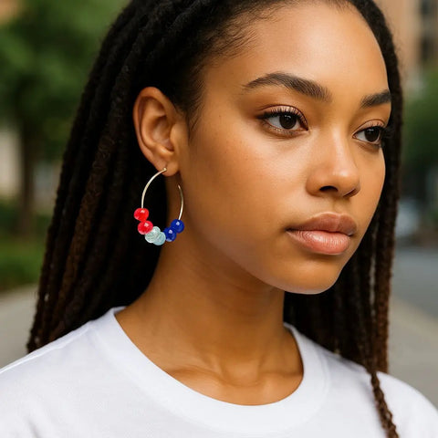 Red White and Blue Patriotic Hoop Earrings with Pearl and Crystal Beads – Handmade Jewelry Set | Made in USA Michelle Marie Boutique  Jewelry Set