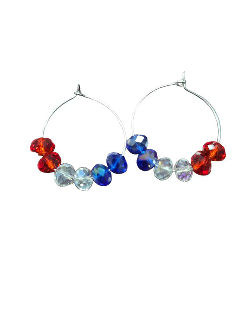 Red White and Blue Patriotic Hoop Earrings with Pearl and Crystal Beads – Handmade Jewelry Set | Made in USA Michelle Marie Boutique  Jewelry Set