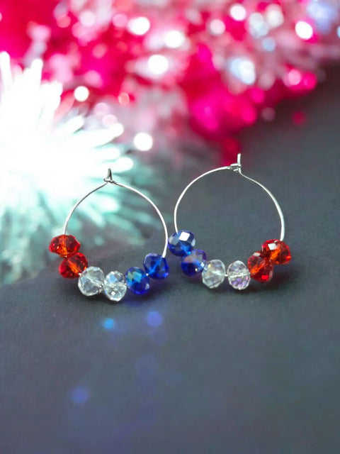 Red White and Blue Patriotic Hoop Earrings with Pearl and Crystal Beads – Handmade Jewelry Set | Made in USA Michelle Marie Boutique  Jewelry Set