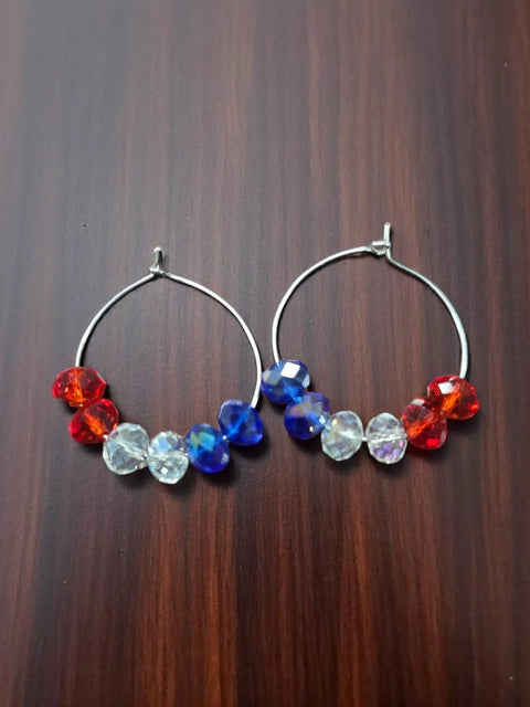 Red White and Blue Patriotic Hoop Earrings with Pearl and Crystal Beads – Handmade Jewelry Set | Made in USA Michelle Marie Boutique  Jewelry Set