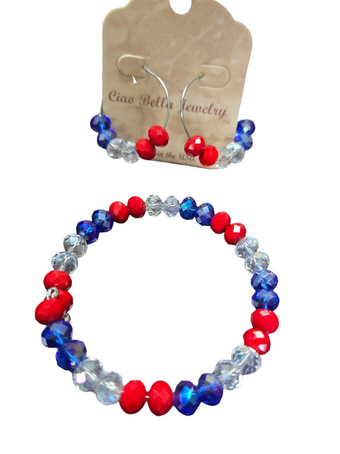 Red White and Blue Patriotic Hoop Earrings with Pearl and Crystal Beads – Handmade Jewelry Set | Made in USA Michelle Marie Boutique  Jewelry Set