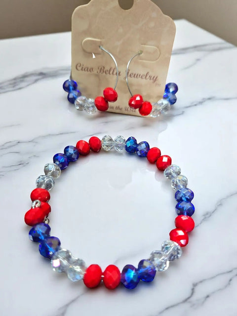 Red White and Blue Patriotic Hoop Earrings with Pearl and Crystal Beads – Handmade Jewelry Set | Made in USA Michelle Marie Boutique  Jewelry Set