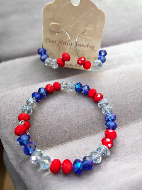 Red White and Blue Patriotic Hoop Earrings with Pearl and Crystal Beads – Handmade Jewelry Set | Made in USA Michelle Marie Boutique  Jewelry Set