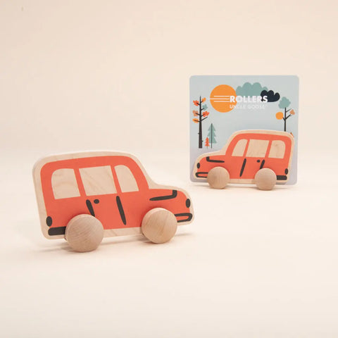 Red Wooden Push Toy Car 6 Inch – Durable Hard Maple Play Vehicle for Kids 3+ | Made in USA Uncle Goose  Rollers
