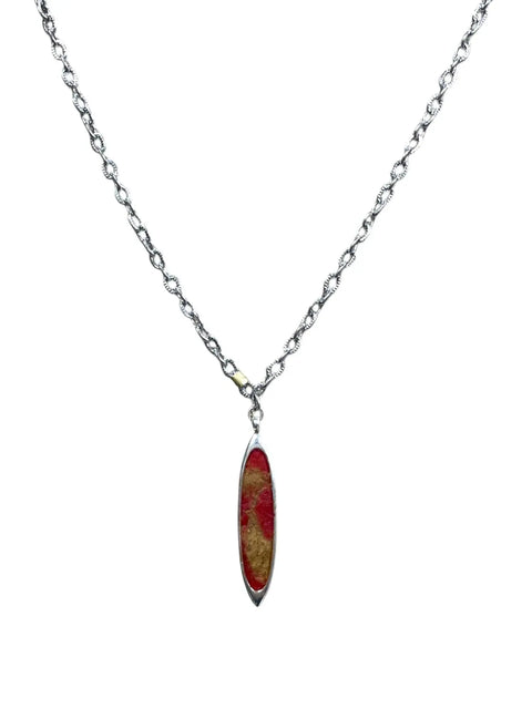 Red and Gold Resin Ellipse Pendant Necklace – Hypoallergenic Stainless Steel Chain | Made in USA Contemporary Jewelry Michelle Marie Boutique  Pendant Necklace