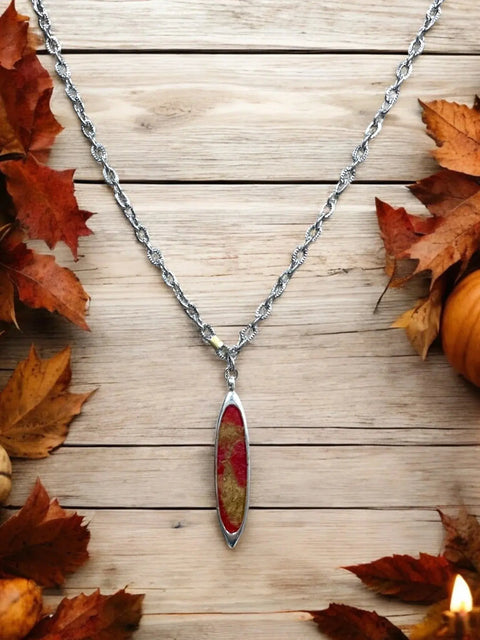 Red and Gold Resin Ellipse Pendant Necklace – Hypoallergenic Stainless Steel Chain | Made in USA Contemporary Jewelry Michelle Marie Boutique  Pendant Necklace