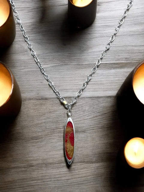 Red and Gold Resin Ellipse Pendant Necklace – Hypoallergenic Stainless Steel Chain | Made in USA Contemporary Jewelry Michelle Marie Boutique  Pendant Necklace