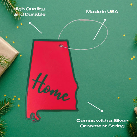 Red and Green State Holiday Ornament - Home Inscription State Christmas Decoration for Showing Your State Pride on Your Tree Chatelet Manufacturing 