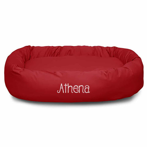 Personalized Poly Cotton Bagel Dog Bed – Durable Comfort – Handmade San Antonio TX | Made in USA Majestic Pet 