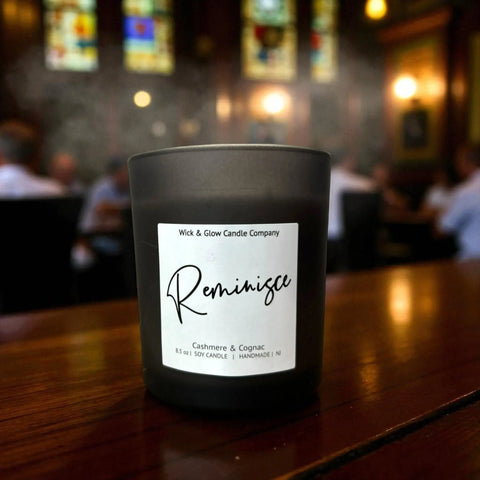 Reminisce Luxury 8.5 oz Soy Candle – Hand-Poured Scented Home Fragrance with Cognac & Tobacco Notes | Made in USA Wick and Glow Candle Company™  Candles