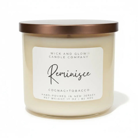 Reminisce –Cognac & Tobacco |  17 Oz  Luxury Soy Candle Wick and Glow Candle Company™  Candles
