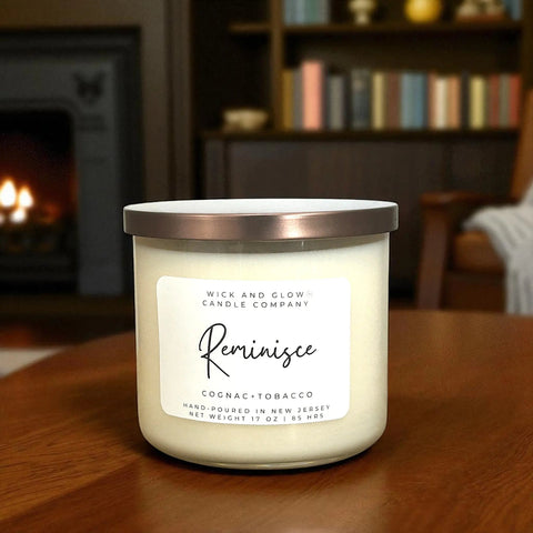 Reminisce –Cognac & Tobacco |  17 Oz  Luxury Soy Candle Wick and Glow Candle Company™  Candles