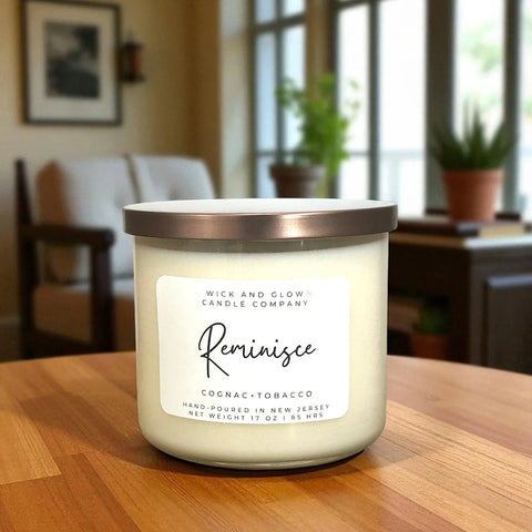 Reminisce –Cognac & Tobacco |  17 Oz  Luxury Soy Candle Wick and Glow Candle Company™  Candles