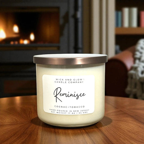 Reminisce –Cognac & Tobacco |  17 Oz  Luxury Soy Candle Wick and Glow Candle Company™  Candles