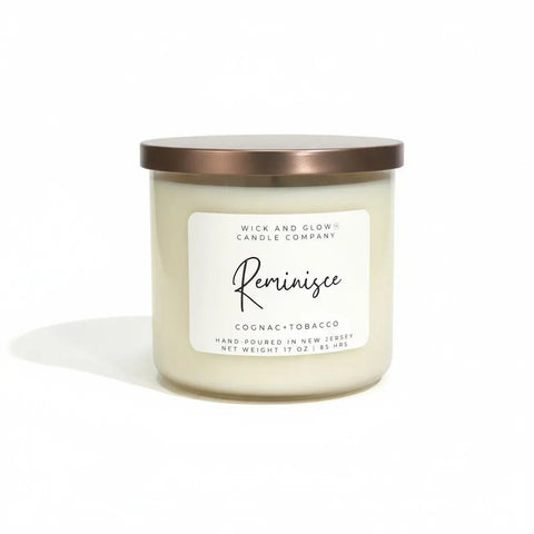 Reminisce –Cognac & Tobacco |  17 Oz  Luxury Soy Candle Wick and Glow Candle Company™  Candles