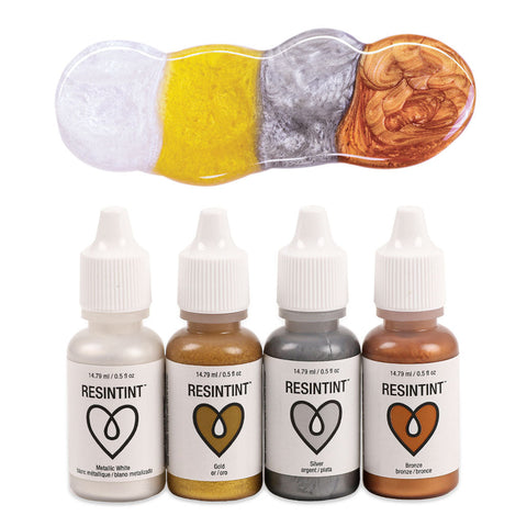 ResinTint Metallic Pigments – 4 Color Set for Resin Art | Gold, Silver, Bronze & White | Made in USA ArtResin  ResinTint