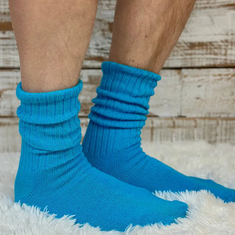 Retro Turquoise Cotton Crew Socks – Vintage Athletic Style – Made in USA Natural Fiber Socks Catherine Cole  socks