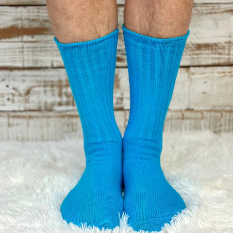 Retro Turquoise Cotton Crew Socks – Vintage Athletic Style – Made in USA Natural Fiber Socks Catherine Cole  socks
