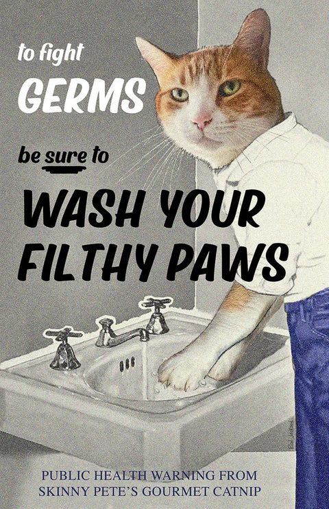 Retro Wash Your Filthy Paws Poster – Vintage Bathroom Wall Art | Made in USA Skinny Pete's Gourmet Catnip  Art