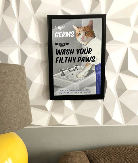 Retro Wash Your Filthy Paws Poster – Vintage Bathroom Wall Art | Made in USA Skinny Pete's Gourmet Catnip  Art