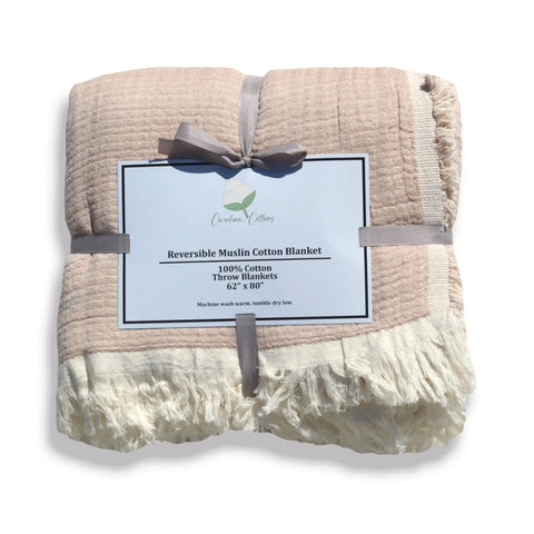 Reversible 100% Cotton Muslin Throw Blanket – Lightweight Breathable Bedding | Made in USA Carolina Cottons  Throw Blankets 60.00 Coffee/Ivory
